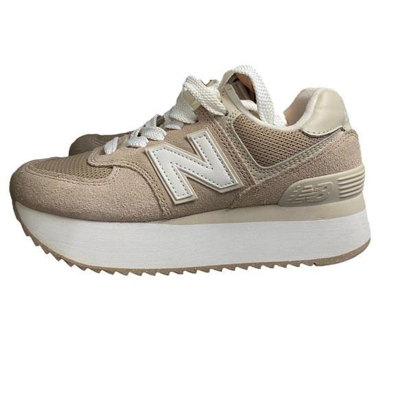 Women’s New Balance 574+ Stacked Timberwolf Driftwood - Picture 3 of 6